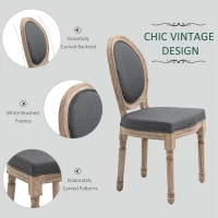 HOMCOM Vintage Armless Dining Chairs Set of 2, French Chic Side Chairs with Curved Backrest and Linen Upholstery for Kitchen, or Living Room, Grey(m-4)