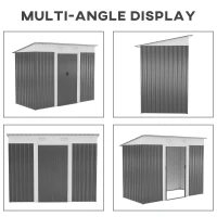 Outsunny 8' x 3.5' Metal Lean to Garden Shed, Outdoor Storage Shed, Garden Tool House with Double Sliding Doors, 2 Air Vents for Backyard, Patio, Lawn, Gray(m-6)