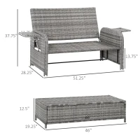 Outsunny Rattan Patio Daybed with Cushions, Outdoor Wicker Lounger with Loveseat, Storage Ottoman, Coffee & Side Tables, Gray(m-2)