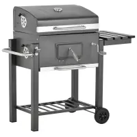 Outsunny 45" Charcoal BBQ Grill and Smoker Combo Outdoor Portable Trolley Camping Picnic Backyard with Side Shelf, Grey(m-1)