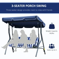 Outsunny 3-Person Porch Swing with Canopy, Patio Swing Chair, Outdoor Canopy Swing Bench with Adjustable Shade, Cushion and Steel Frame, Dark Blue(m-4)