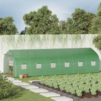 Outsunny 25' x 9.5' x 6.5' Walk-In Greenhouse Tunnel, Large Gardening Plant Hot House with 12 Windows and Zipper Doors for Outdoor, Backyard, Green(m-7)