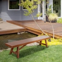 Outsunny Outdoor Garden Bench, 79" Long Patio Wooden Picnic Bench for 3 People, Backless Oil Finished for Backyard and Porch, Brown(m-1)