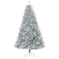 HOMCOM 6ft Unlit Full Pine Artificial Christmas Tree with Realistic Branches, Fake Holiday Tree with 1000 Tips, Silver(m-9)