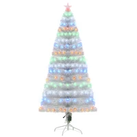 HOMCOM 6ft Tall Fir Artificial Christmas Tree with Realistic Branches, 230 Multi-Color Fiber Optic LED Lights and 230 Tips, White(m-1)