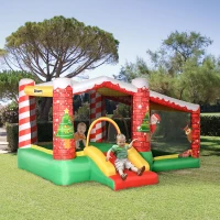 Outsunny 3-in-1 Kids Inflatable Bounce House Christmas Jumping Castle with Christmas Tree Pattern, Includes Trampoline, Pool, Slide, Carry Bag, Repair Patches and Air Blower(m-2)