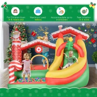 Outsunny Christmas 4-in-1 Kids Inflatable Bounce House Jumping Castle Trampoline, Pool, Slide, Climbing Wall with Christmas Tree Pattern Storage Bag & Air Blower(m-4)