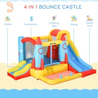 Outsunny Kids Inflatable Bounce House, 4-in-1 Jumping Castle with Slides & Trampoline, Fun Outdoor Play(m-4)