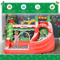 Outsunny 4-in-1 Kids Inflatable Bounce House Christmas Jumping Castle with Christmas Tree Pattern, Includes Trampoline, Pool, Slide, Climbing Wall with Carry Bag, Repair Patches and Air Blower(m-4)