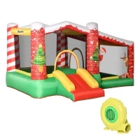 Outsunny 3-in-1 Kids Inflatable Bounce House Christmas Jumping Castle with Christmas Tree Pattern, Includes Trampoline, Pool, Slide, Carry Bag, Repair Patches and Air Blower(m-1)