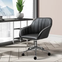 Vinsetto Mid Back Home Office Chair Computer Desk Chair with PU Leather, Adjustable Height, Swivel Wheels for Study, Bedroom, Black(m-10)
