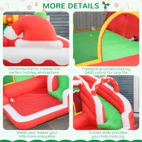 Outsunny 4-in-1 Kids Inflatable Bounce House Christmas Jumping Castle with Christmas Tree Pattern, Includes Trampoline, Pool, Slide, Climbing Wall with Carry Bag, Repair Patches and Air Blower(m-7)