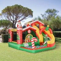 Outsunny Christmas 4-in-1 Kids Inflatable Bounce House Jumping Castle Trampoline, Pool, Slide, Climbing Wall with Christmas Tree Pattern Storage Bag & Air Blower(m-2)