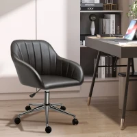 Vinsetto Mid Back Home Office Chair Computer Desk Chair with PU Leather, Adjustable Height, Swivel Wheels for Study, Bedroom, Black(m-9)