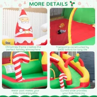 Outsunny Christmas 4-in-1 Kids Inflatable Bounce House Jumping Castle Trampoline, Pool, Slide, Climbing Wall with Christmas Tree Pattern Storage Bag & Air Blower(m-8)
