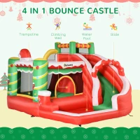 Outsunny 4-in-1 Kids Inflatable Bounce House Christmas Jumping Castle with Christmas Tree Pattern, Includes Trampoline, Pool, Slide, Climbing Wall with Carry Bag, Repair Patches and Air Blower(m-5)