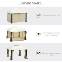 Outsunny 12' x 12' Steel Gazebo Canopy Party Tent Shelter with Double Roof, Curtains and Netting Sidewalls, Beige(m-7)