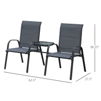 Outsunny Bistro Set Outdoor Furniture Set with Attached Middle Glass Coffee Table, Breathable Fabric Double Chairs for Balcony, Patio, Porch(m-3)