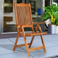 Outsunny Outdoor Acacia Wood Dining Patio Chair Foldable with 5 Adjustable Seat Positions(m-2)