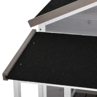 PawHut Outdoor Dog House Cabin Style, Wooden Raised Pet Kennel with Asphalt Roof, Front Door, Side Window, Porch for Medium/Large Dogs, Loading 53 Lbs., Grey(m-10)