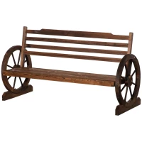 Outsunny Wooden Wagon Wheel Bench, 3-Person Rustic Slatted Seat, Outdoor Patio Furniture, Brown(m-9)