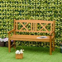 Outsunny 2-Seater Wooden Garden Bench, 4FT Outdoor Patio Loveseat with Unique X-Shape Back for Yard, Lawn, Porch, Natural Wood(m-2)