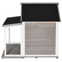 PawHut Outdoor Dog House Cabin Style, Wooden Raised Pet Kennel with Asphalt Roof, Front Door, Side Window, Porch for Medium/Large Dogs, Loading 53 Lbs., Grey(m-8)