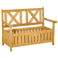 Outsunny Wooden Outdoor Storage Bench 2-Person Backyard Patio Bench with Louvered Side Panels & Wood Build, Yellow(m-10)