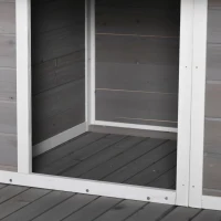 PawHut Outdoor Dog House Cabin Style, Wooden Raised Pet Kennel with Asphalt Roof, Front Door, Side Window, Porch for Medium/Large Dogs, Loading 53 Lbs., Grey(m-12)