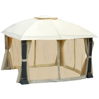 Outsunny 12' x 12' Steel Gazebo Canopy Party Tent Shelter with Double Roof, Curtains and Netting Sidewalls, Beige(m-8)