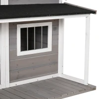 PawHut Outdoor Dog House Cabin Style, Wooden Raised Pet Kennel with Asphalt Roof, Front Door, Side Window, Porch for Medium/Large Dogs, Loading 53 Lbs., Grey(m-11)