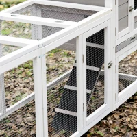 PawHut 102" 2 in 1 Wooden Rabbit Hutch, Double Main House Pet Playpen, Large Bunny House Enclosure for Indoor/Outdoor with 2 Run Boxes, Tray, and Ramp, for Rabbits, Chickens, Ducks, Guinea Pig, Gray(m-12)