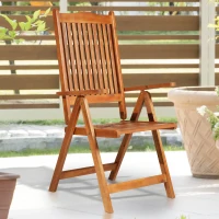 Outsunny Outdoor Acacia Wood Dining Patio Chair Foldable with 5 Adjustable Seat Positions(m-9)