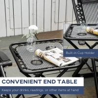 Outsunny 3 Pieces Foldable Patio Lounge Chair, Zero Gravity Chair Set of 2 with Side Table and Cup Holder, Reclining Chairs with Foot Massager Function, Headrest, Grey and Black(m-5)