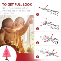 HOMCOM 3ft Tall Pre-Lit Douglas Fir Artificial Christmas Tree with Realistic Branches, 90 Multi-Color LED Lights, Fiber Optics, and 90 Tips, Pink(m-6)