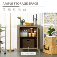 HOMCOM Rustic Farmhouse Sideboard, Accent Buffet Cabinet with Double Barn Doors and Fixed Shelf, Oak Finish(m-7)