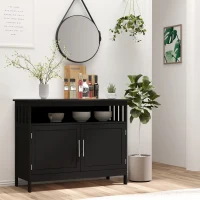 HOMCOM Kitchen Sideboard, Buffet Cabinet, Wooden Storage Console Table with 2-Level Cabinet and Open Shelf, Black(m-8)