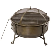 Outsunny Outdoor Fire Pit with Grill Cooking Grate, Cover, Fire Poker for Patio(m-10)