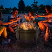 Outsunny 30" Outdoor Fire Pit Grill, Portable Steel Wood Burning Bowl, Cooking Grate, Poker, Spark Screen Lid for Patio, Backyard, BBQ, Camping, Bronze Colored(m-10)