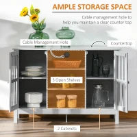 HOMCOM Sideboard, Buffet Cabinet, Coffee Bar Cabinet, Kitchen Cabinet with Storage Shelves, Slatted Framed Doors and Cable Management for Living Room, Gray(m-6)