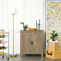 HOMCOM Rustic Farmhouse Sideboard, Accent Buffet Cabinet with Double Barn Doors and Fixed Shelf, Oak Finish(m-10)