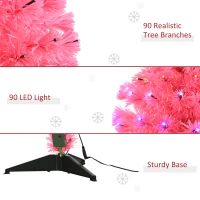 HOMCOM 3ft Tall Pre-Lit Douglas Fir Artificial Christmas Tree with Realistic Branches, 90 Multi-Color LED Lights, Fiber Optics, and 90 Tips, Pink(m-8)