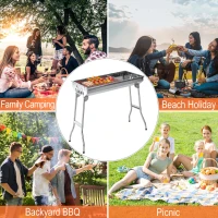 Outsunny 28" Portable Charcoal Barbecue Grill Stainless Steel Small Folding BBQ Camping Grill for Shish Kabob(m-8)