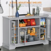 HOMCOM Sideboard Buffet Cabinet with Storage, Kitchen Cabinet Coffee Bar Cabinet with Glass Doors for Living Room, Kitchen, Grey(m-7)