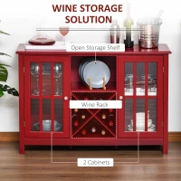 HOMCOM Sideboard, Glass Door Serving Buffet Cabinet, Liquor Cabinet with 12 Bottle Wine Rack, Red(m-7)
