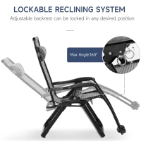 Outsunny Zero Gravity Chair, Folding Recliner Chair, Adjustable Patio Lounger with Detachable Pillow, Cup Holder and Foot Massage Roller for Outdoor, Patio, Deck, Poolside, Grey(m-4)