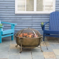 Outsunny Outdoor Fire Pit with Grill Cooking Grate, Cover, Fire Poker for Patio(m-2)