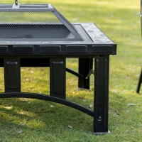 Outsunny 30" Outdoor Fire Pits, Square Steel Wood Burning Fire Pits with Spark Screen, Cooking Grill and Log Poker, Camping Fire Pit for Backyard, Patio(m-13)