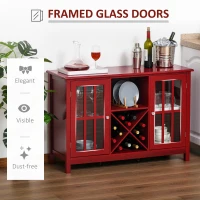 HOMCOM Sideboard, Glass Door Serving Buffet Cabinet, Liquor Cabinet with 12 Bottle Wine Rack, Red(m-4)