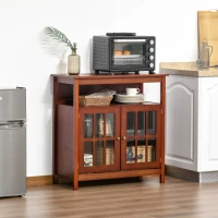 HOMCOM Kitchen Sideboard, Storage Buffet Cabinet with Open Shelf, Glass Door Cabinet and Adjustable Shelf for Living Room, Cherry(m-9)